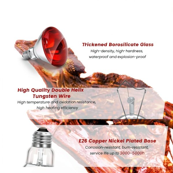 Infrared Heat Lamp Bulb for Chickens Red Heat Lamp Flood Light Heat Lamp Bulb 150 W Heating Bulbs for Brooder Coops Pets Chicks Reptiles Food Service (1 Pack)-4